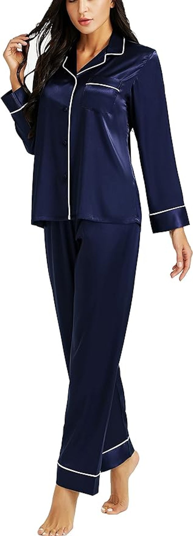LONXU Silk Satin Pajamas Set