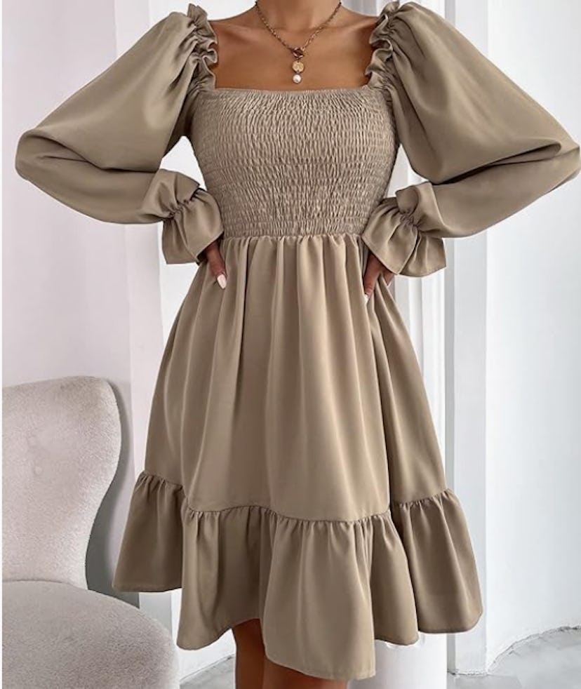 SheIn Shirred Long-Sleeve Mini Dress