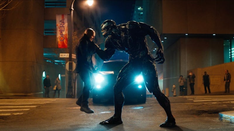 Venom (Tom Hardy) attacks in Venom