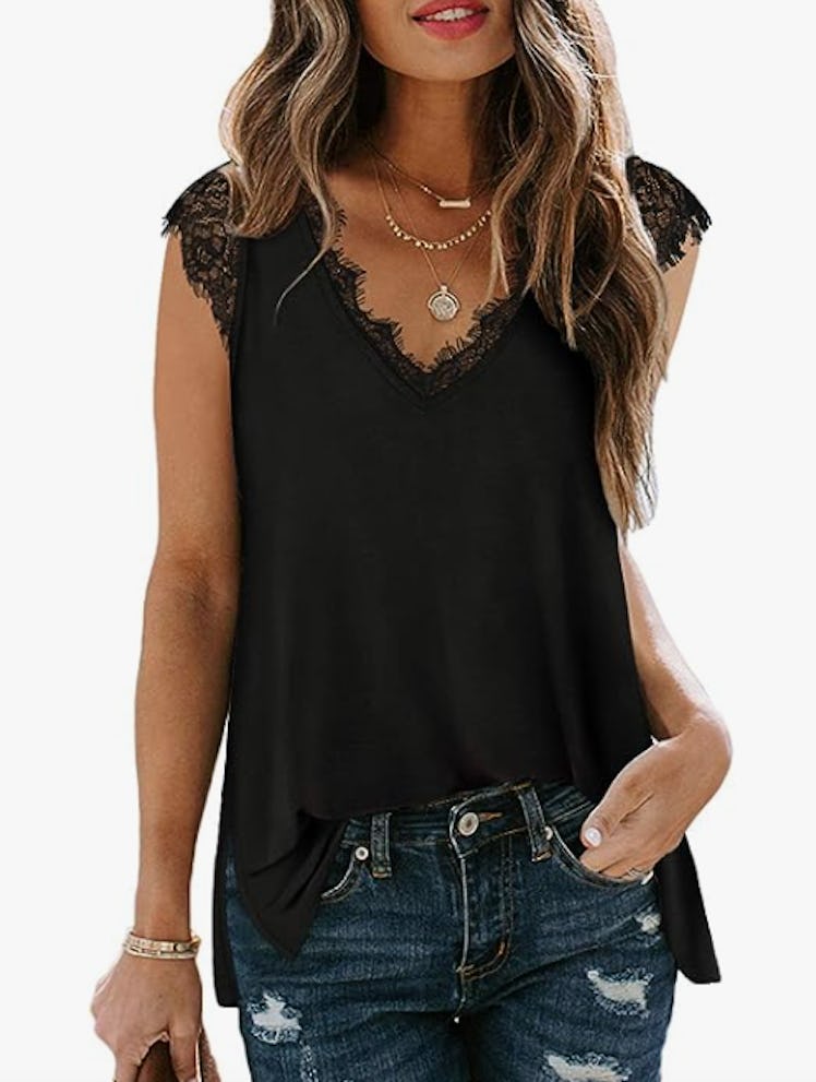 XIEERDUO  V Neck Lace Tank Top