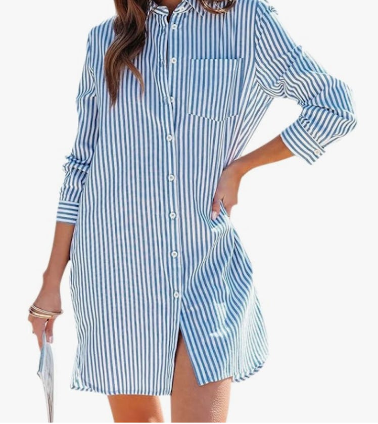 Paintcolors Long Sleeve Striped Shirt Dresses 