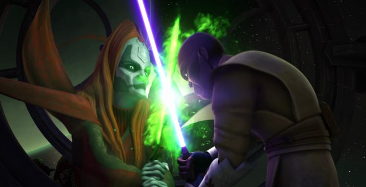 Mother Talzin uses her eponymous blade against Mace Windu in The Clone Wars.