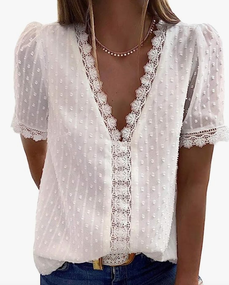 Dokotoo  V Neck Lace Tunic Top