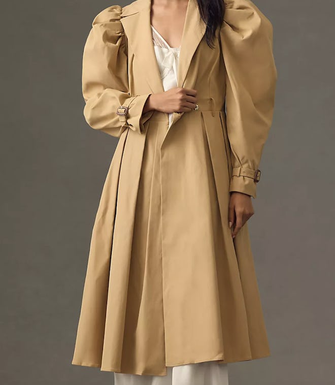 Anthropologie Puff-Sleeve Pleated Trench Coat