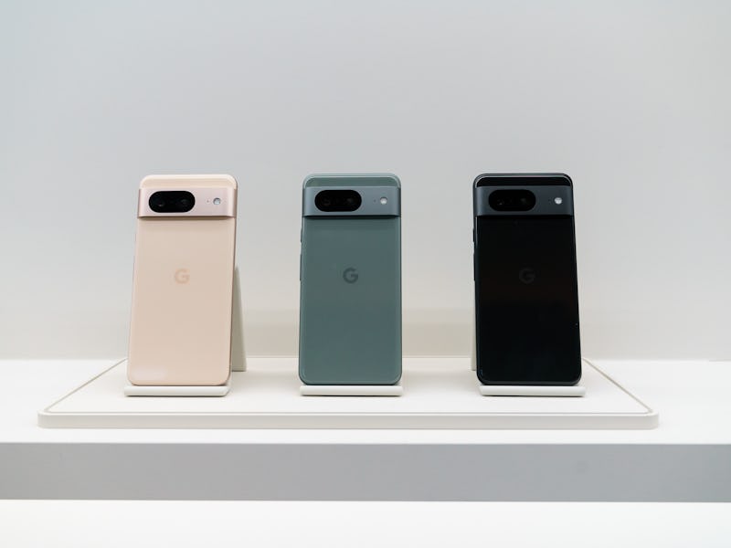 Google Pixel 8 in Rose, Hazel, and Obsidian