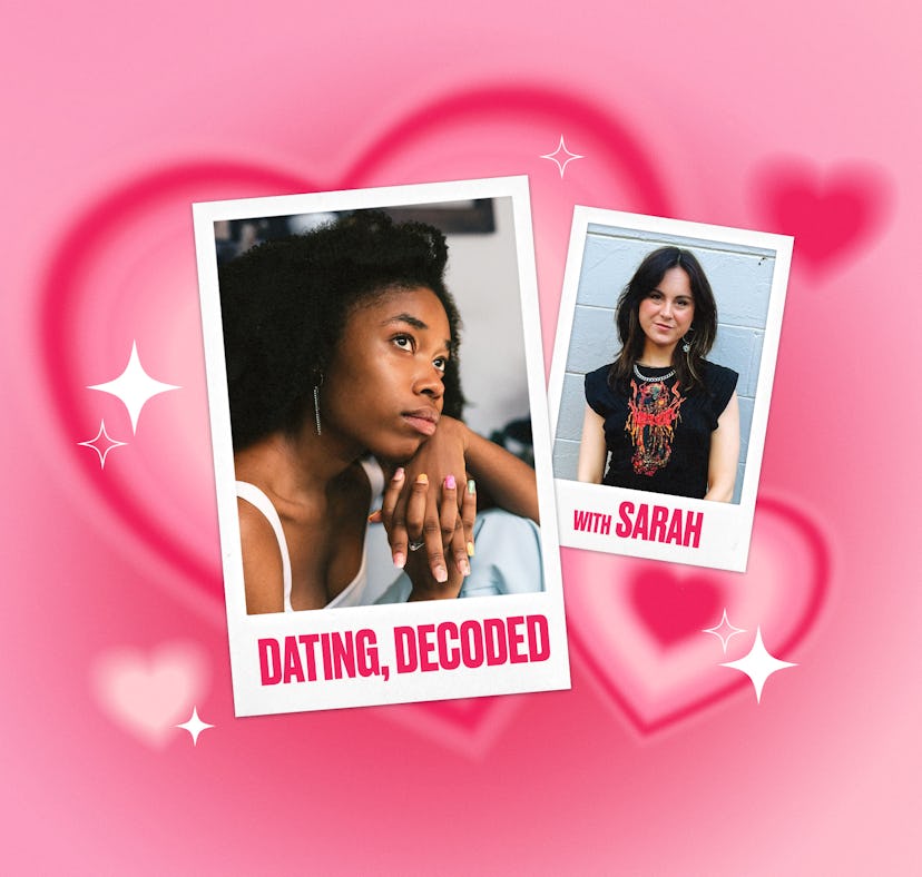 photo of a woman pondering dating struggles; photo of advice columnist Sarah Ellis