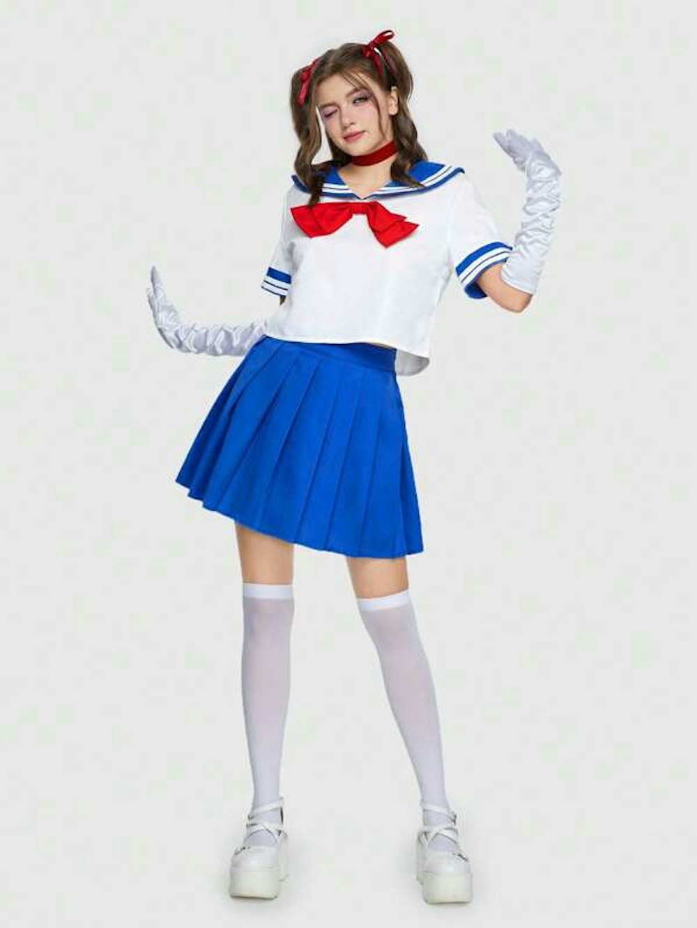 Avant Sailor Collar Bow Front Top & Pleated Skirt Costume Set