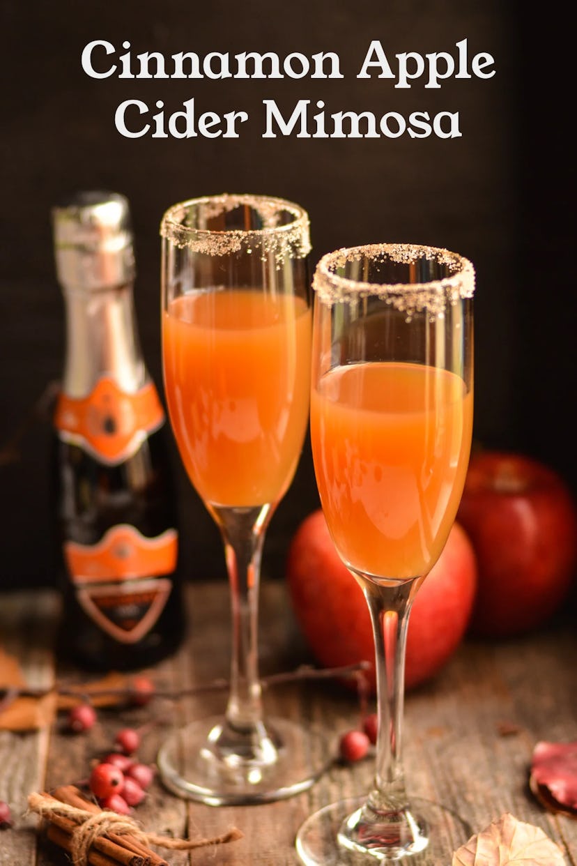 Easy Halloween cocktail, a cinnamon apple cider mimosa