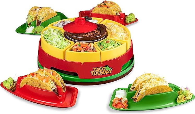 Nostalgia Taco Tuesday Heated Lazy Susan Taco Bar Serving Set