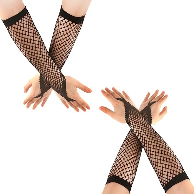Ypser Women's Long Fishnet Mesh Gloves Nylon Lace Fingerless with Finger Loop