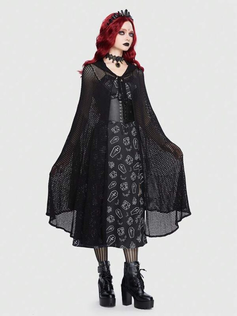 Goth Solid Hooded Cape Cardigan