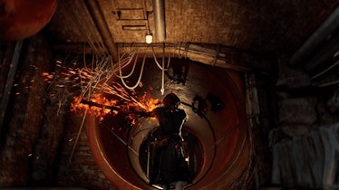a screenshot from Lies of P shows sparks flying