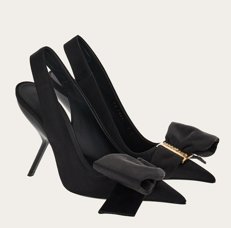 black slingback pumps with bow
