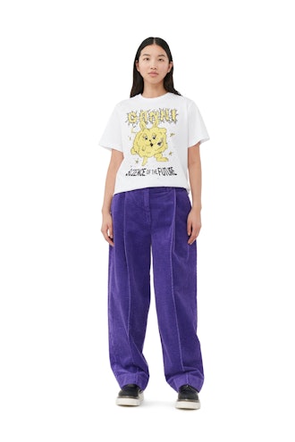 Purple Corduroy Relaxed Pleated Pants