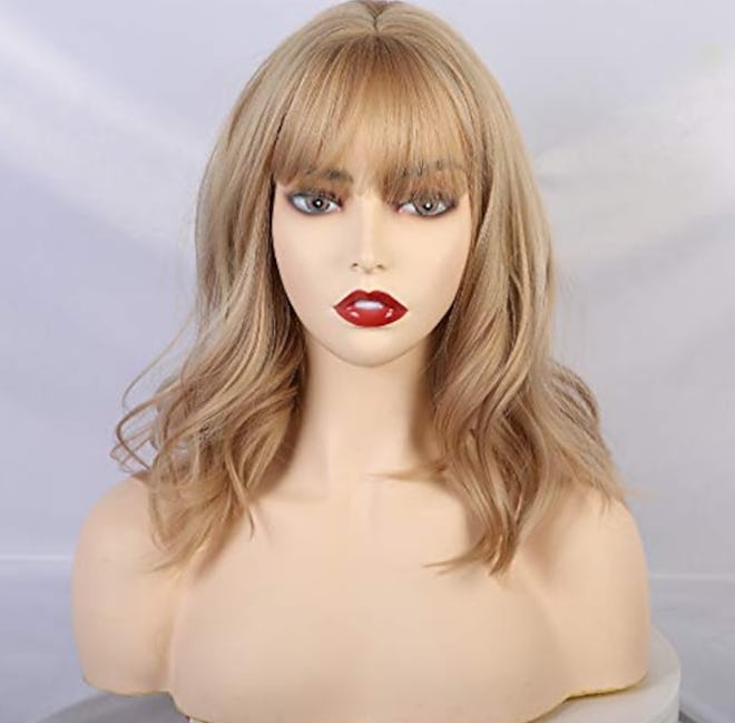 16“ blonde wig with bangs short curly synthetic wigs for women Christmas Party Wigs barbiecore Wigs