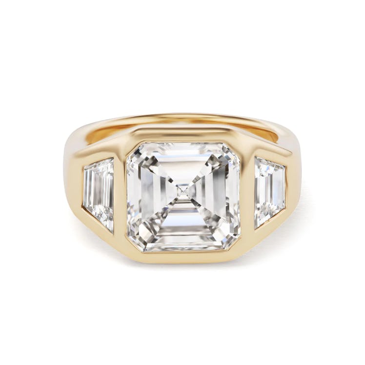 One-of-a-Kind BNS Ring With Asscher Diamond and Diamond Trapezoid Sides