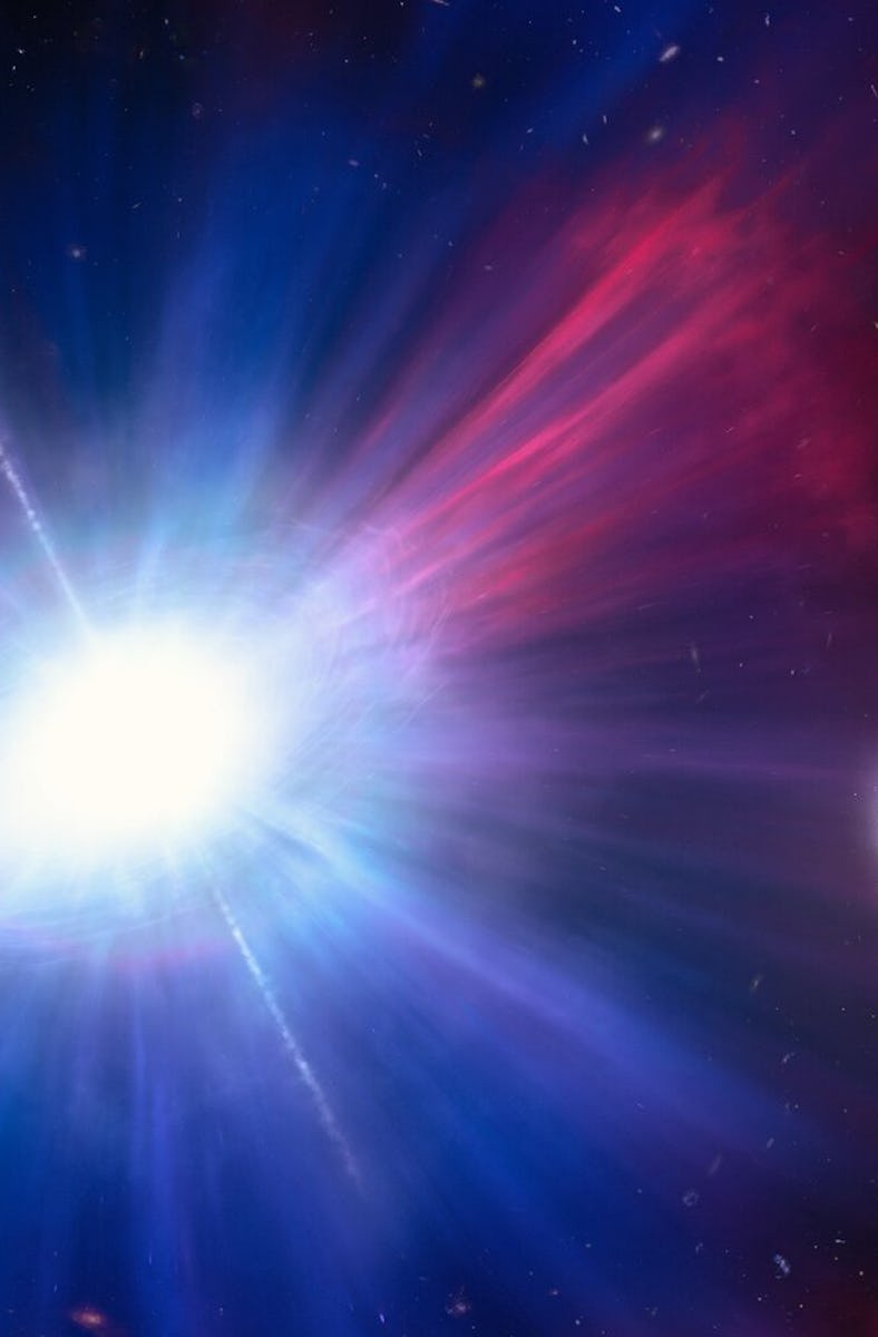 An illustration of one of brightest explosions ever seen in space. Called a Luminous Fast Blue Optic...
