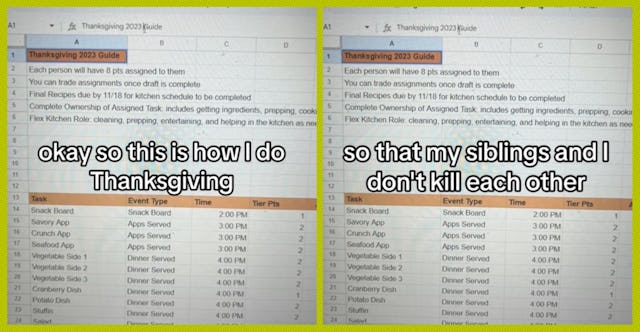 TikToker CR Cederberg explains how her family splits up holiday meal planning like the NFL draft.