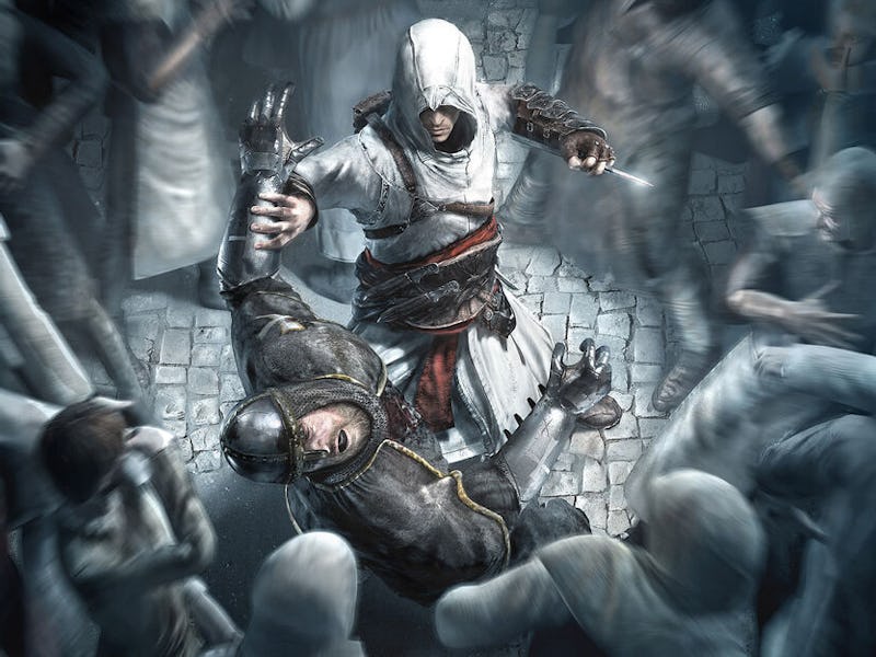 Assassin's Creed 1 key art, Altair taking down a guard