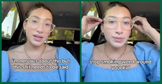 TikTok teacher Halle pleads parents not to smoke marijuana around their kids in viral video.