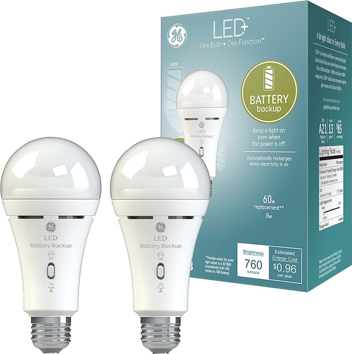 GE+ LED Light Bulbs with Backup Batteries (2-Pack)