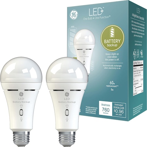 GE+ LED Light Bulbs with Backup Batteries (2-Pack)