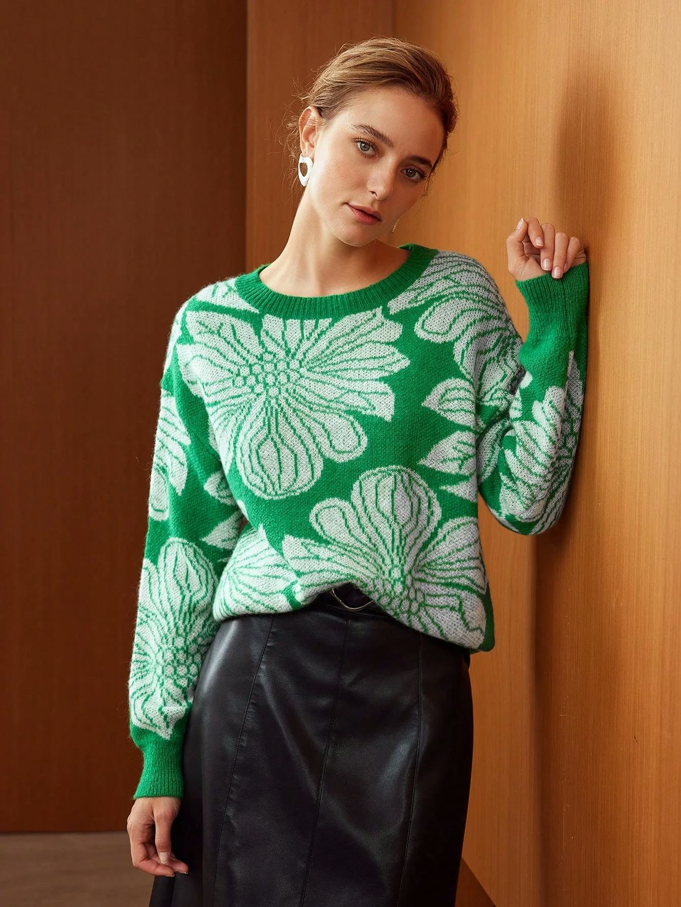 Wool-Blend Floral Sweater