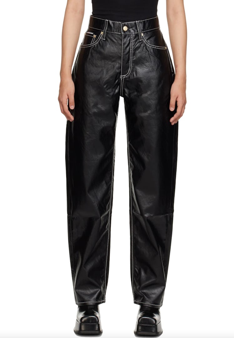 black faux leather pants