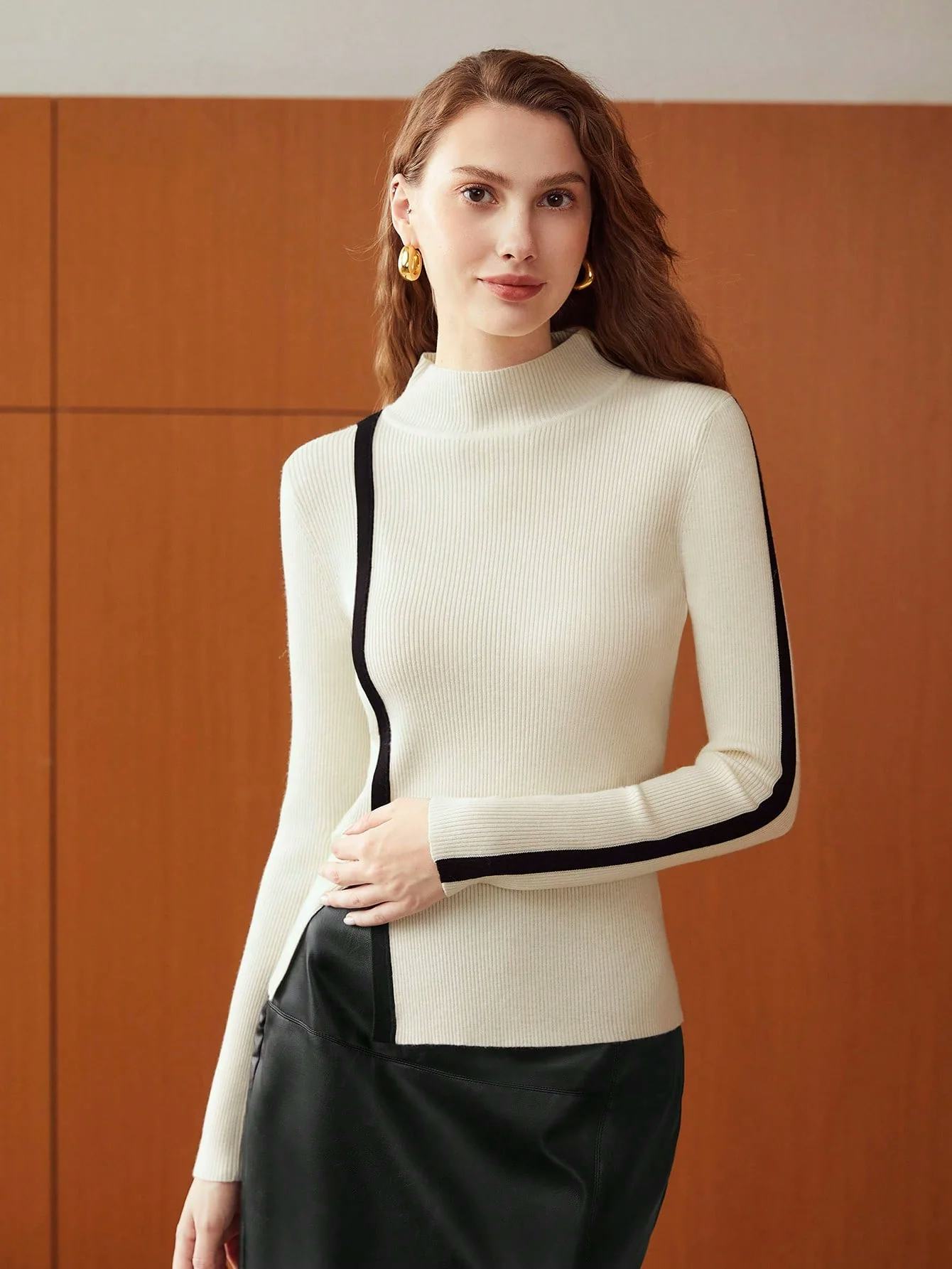 Wool-Blend Contrast Seam Sweater