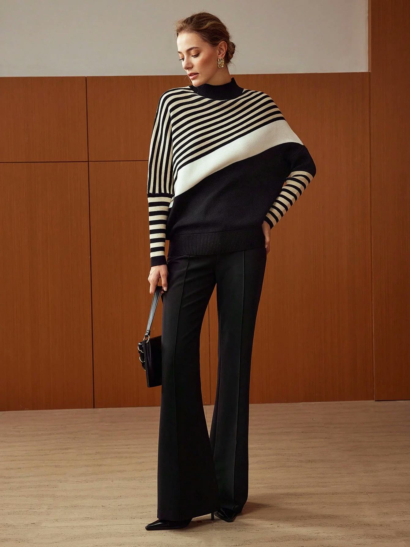 Wool-Mixed Mock Neck Sweater