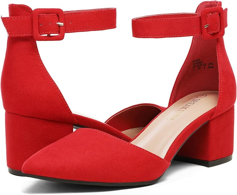 DREAM PAIRS ANNEE Pointed Toe Low Chunky Heels