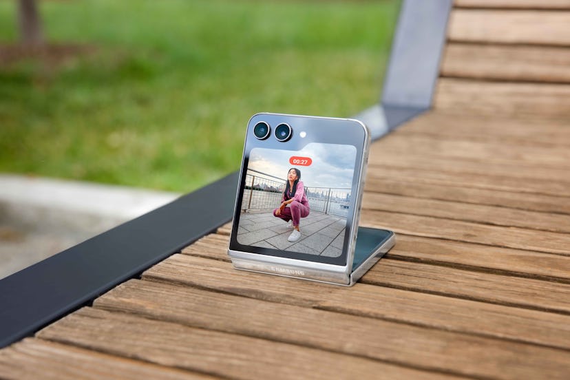 Samsung’s Galaxy Z Flip5 folds into a selfie stand.