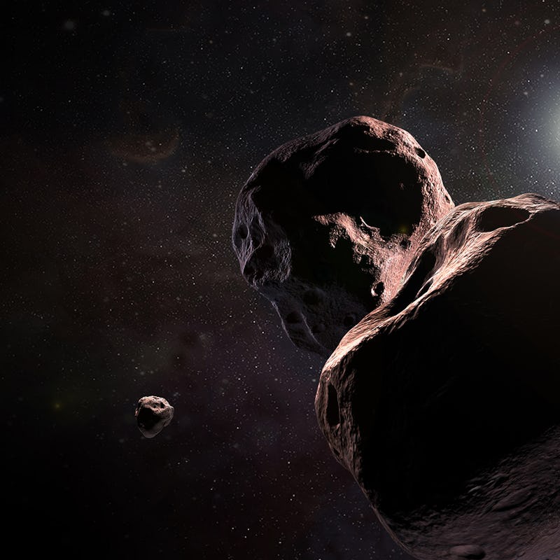 Artist's impression of NASA's New Horizons spacecraft encountering 2014 MU69, a Kuiper Belt object t...