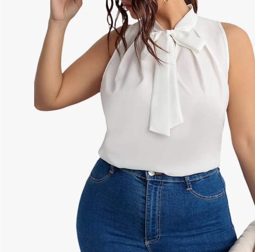 WDIRARA Sleeveless Tie Neck Blouse