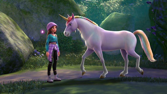 Sophia and her unicorn meet in 'Unicorn Academy.'