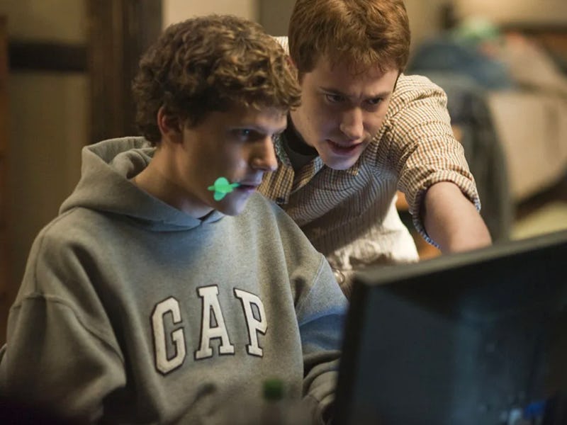 Jesse Eisenberg as Mark Zuckerberg and Joseph Mazzello as Dustin Moskovitz in 'The Social Network'