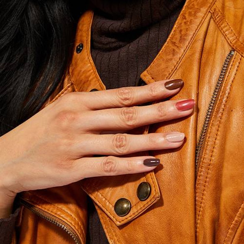 brown, orange and nude nails for thanksgiving