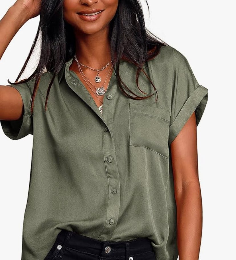 Sucolan Satin Silk Button Down