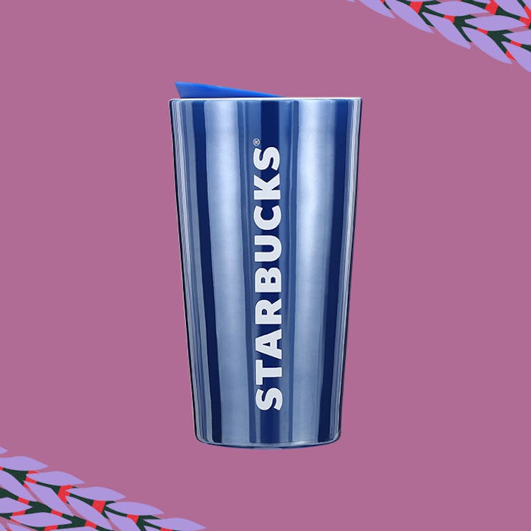 The Starbucks holiday 2023 merch includes a midnight blue tumbler.