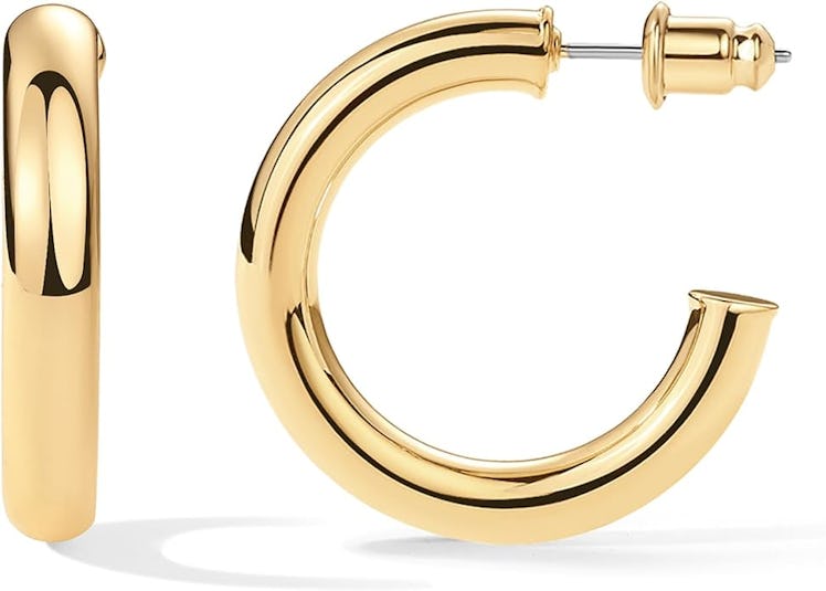 PAVOI 14K Gold-Plated Lightweight Chunky Open Hoops