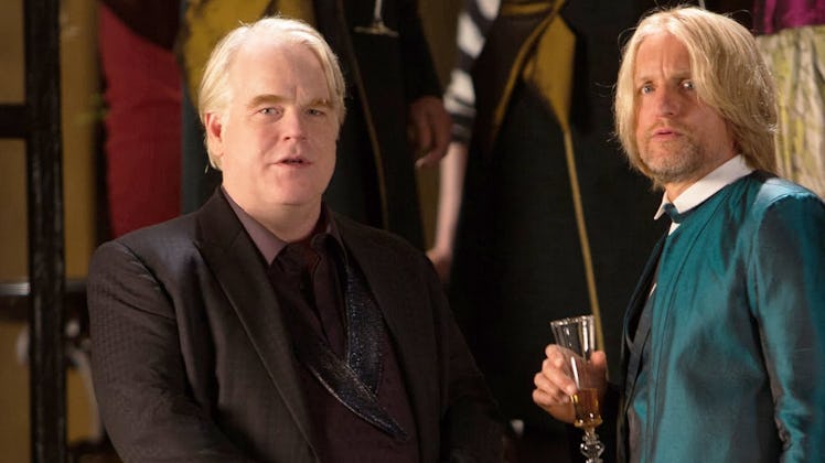 Philip Seymour Hoffman and Woody Harrelson in Hunger Games