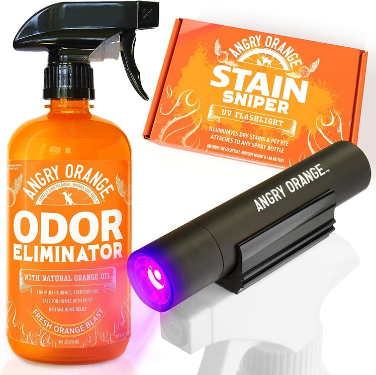 ANGRY ORANGE Pet Odor Eliminator Spray & UV Flashlight