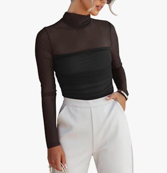 REORIA Sheer Mock Turtle Neck