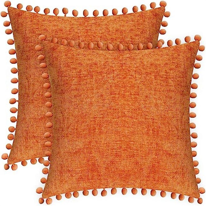  Outdoor Throw Pillow Cases, Dyed Chenille (2 ct.) for Thanksgiving porch decor