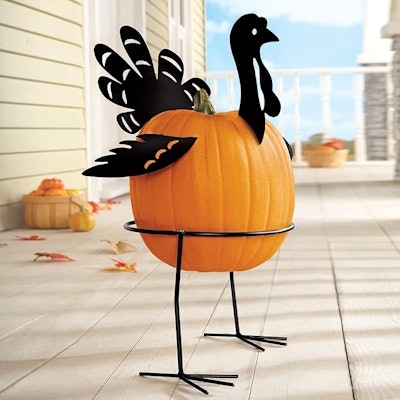 Collections Etc. Metal Turkey Pumpkin Holder for Thanksgiving fall porch decor