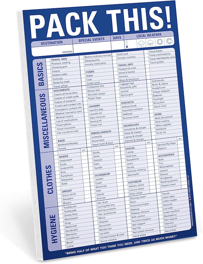 Knock Knock Pack This! Pad Packing List Notepad
