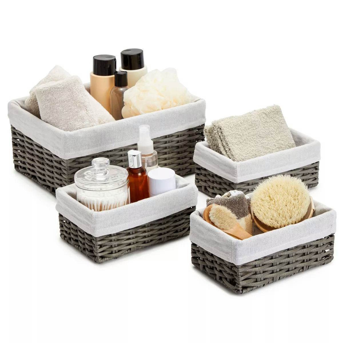 4 Pack Rectangular Wicker Storage Baskets