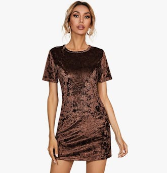 R.Vivimos Short Sleeve Crushed Velvet Mini Dress