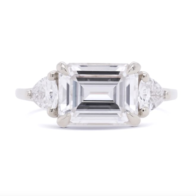Zara East-West Emerald Cut with Triangle Sides Moissanite Engagement Ring