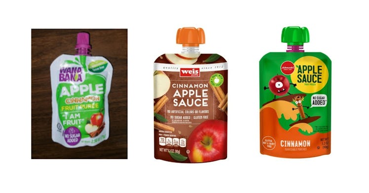 Three brands of apple cinnamon pouches that are being recalled.